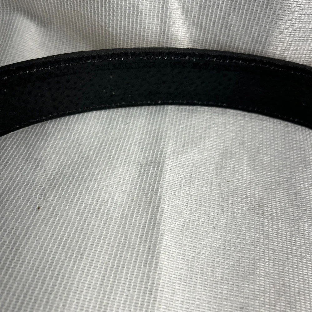 Leather Belt With Red Square Design. Size 36 Made In USA Buckle